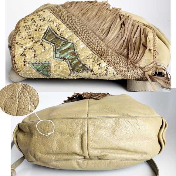 Sharif Shoulder Bag Messenger 80s Retro Snake Skin Leather Fringe Boho - Picture 7 of 10